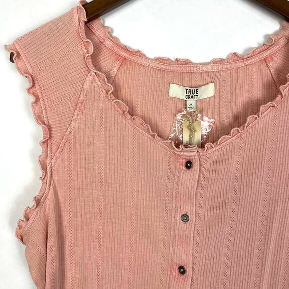 True Craft | NWT Pink Structured Tank Lettuce Ruffle Fitted Shirt - Picture 4 of 6
